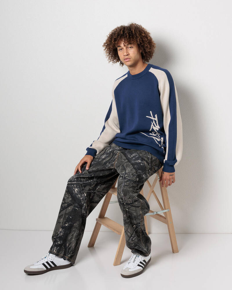 RUSTY Roll Safe Boxy Knitted Crew Dark Blue