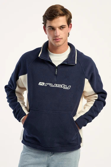RUSTY Blizzard Quarter Zip Polar Fleece Navy Blue