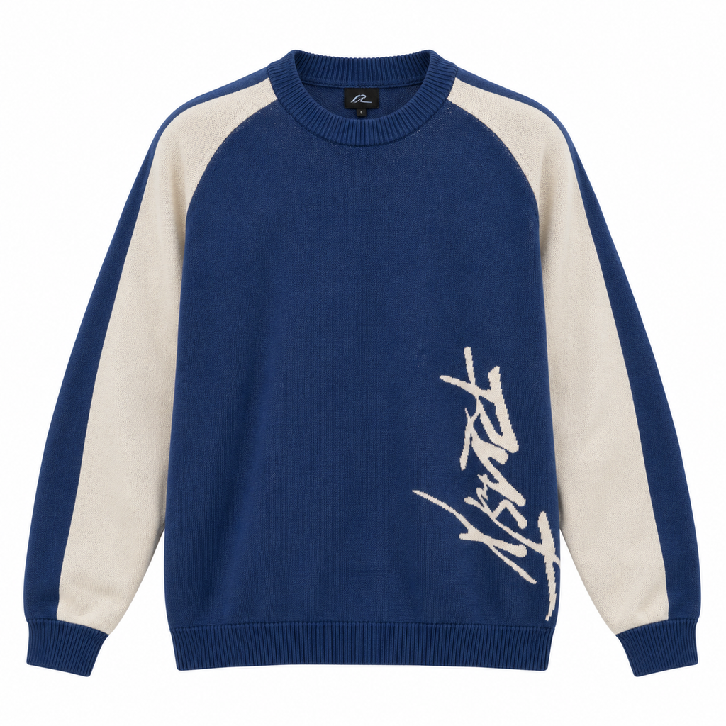 RUSTY Roll Safe Boxy Knitted Crew Dark Blue
