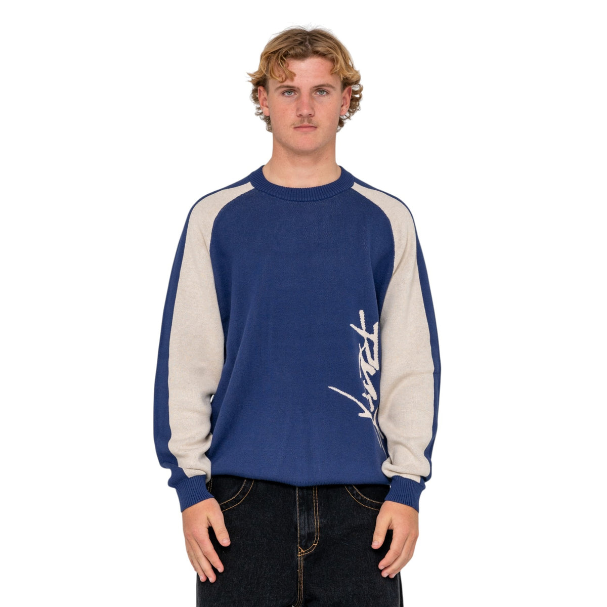 RUSTY Roll Safe Boxy Knitted Crew Dark Blue