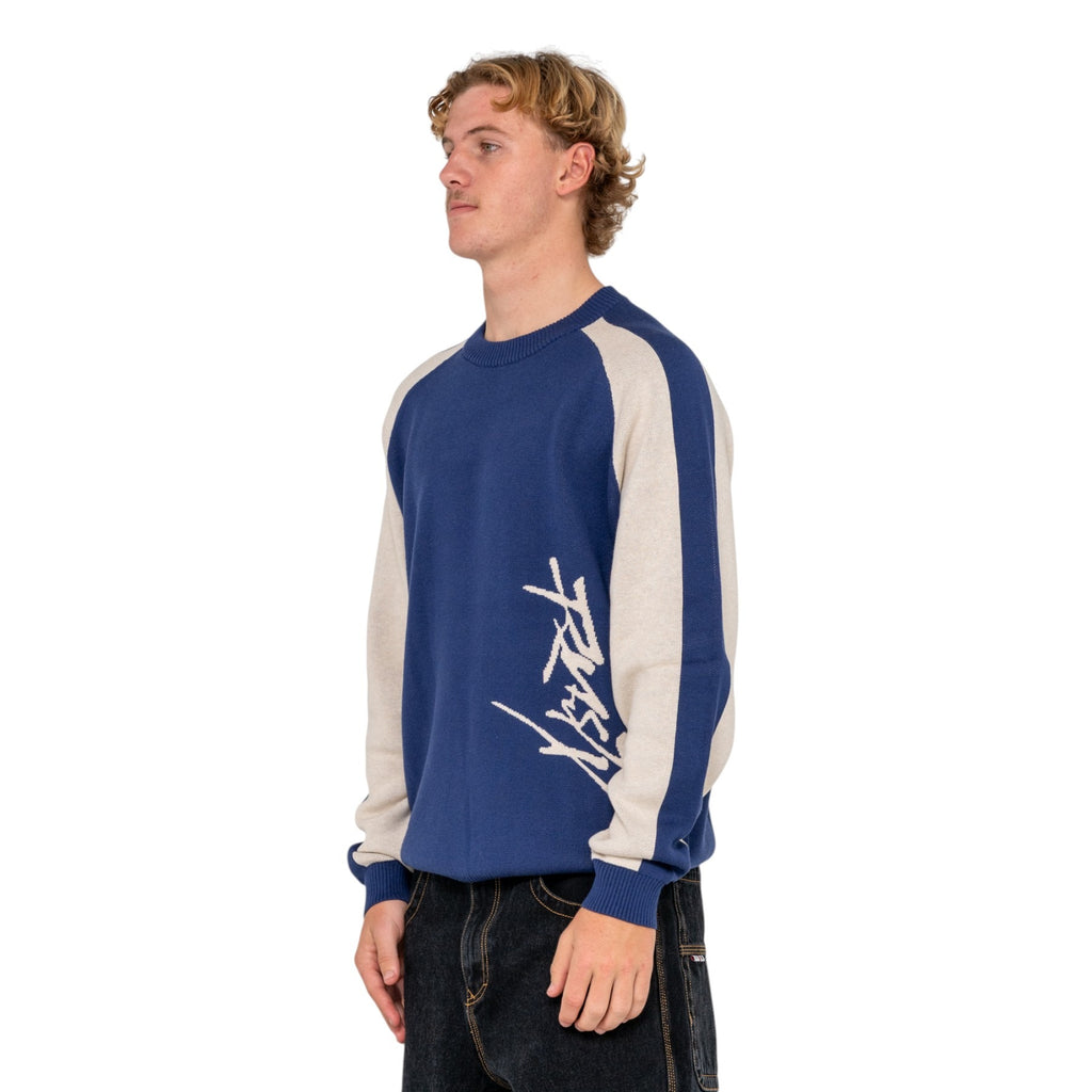 RUSTY Roll Safe Boxy Knitted Crew Dark Blue