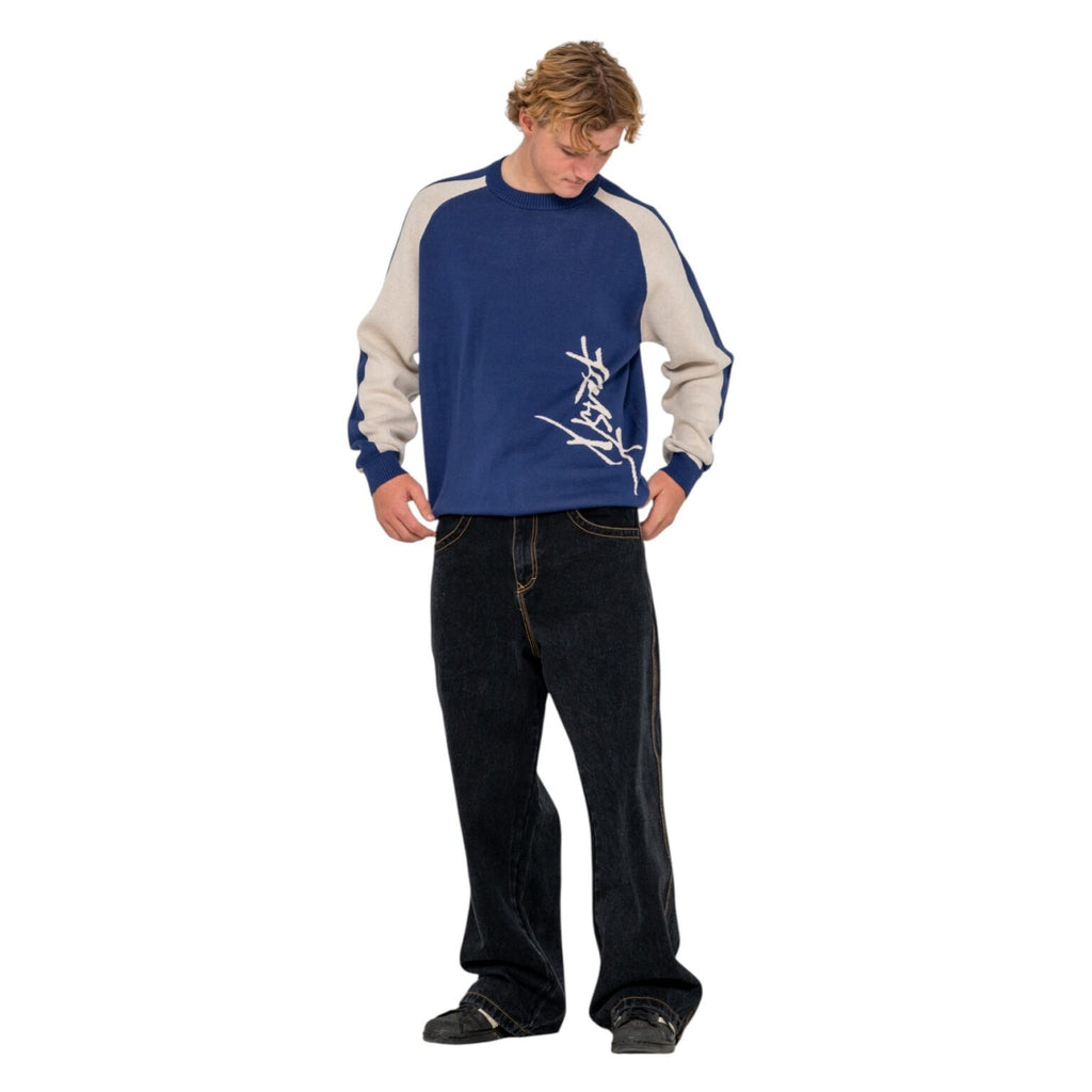 RUSTY Roll Safe Boxy Knitted Crew Dark Blue
