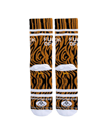 Bee Unusual “Fuck Off” Tiger Socks Orange/Black