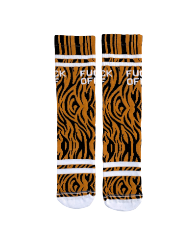 Bee Unusual “Fuck Off” Tiger Socks Orange/Black