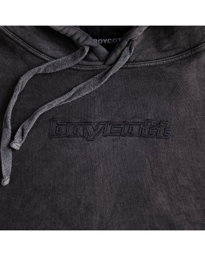 A.H.B. STONEWASHED EMBROIDERED "BOYCOTT" BLACK HOODIE